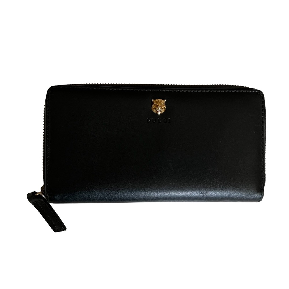 GUCCI Black Leather Zip Around Wallet